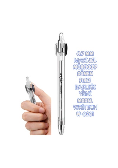 0.7 Mm Mavi Jel Mürekkep Dönen Stres Başlığı Yeni Model Writech W-0201 Şeffaf Çok Renkli