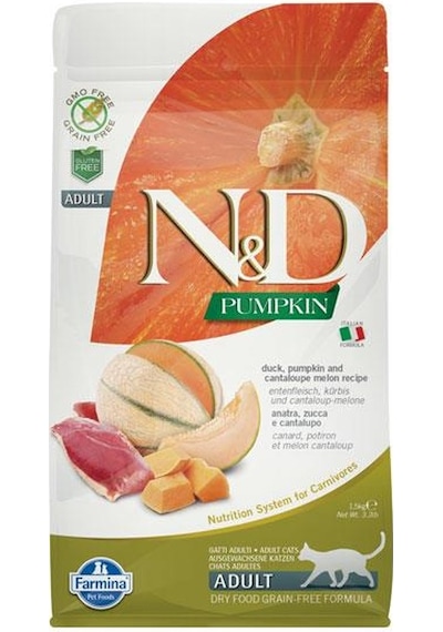 N&D Tahılsız Ördek Etli Bal Kabaklı ve Kavunlu Yetişkin Kedi Maması 1500 G