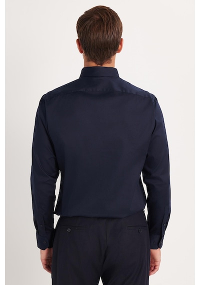Tudors Erkek Slim Fit Premium Likralı Pamuk Saten Lacivert Gömlek-35742 Lacivert