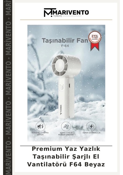 Premium Yaz Yazlık Taşınabilir Şarjlı El Vantilatörü F64 Beyaz