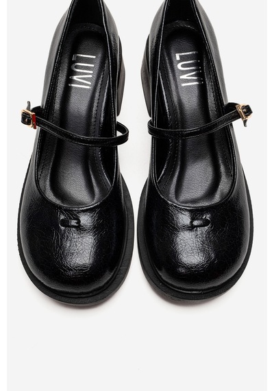 Luvishoes Luanda Siyah Bantlı Kadın Kalın Topuklu Mary Jane Ayakkabı