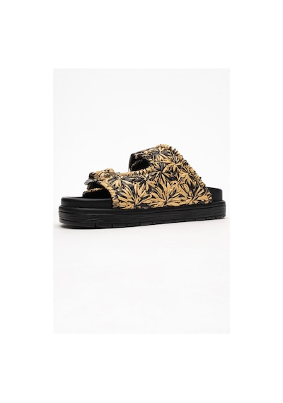 Luvishoes Luvi Shoes Mılana Siyah Desenli Hakiki Deri Tokalı Çift Bantlı Kadın Terlik Siyah