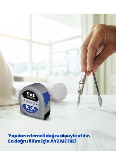 Şerit Çelik Metre 10mx25mm Gri 10 M