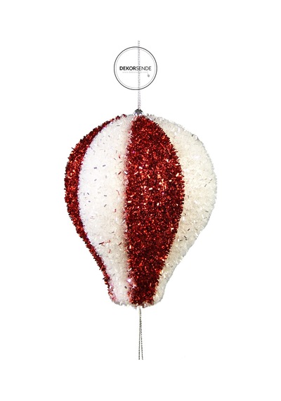 Yılbaşı Süsü Simli Zeplin Balon Kırmızı Beyaz 30 Cm
