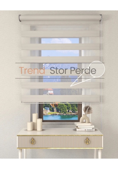 Geniş Plise Beyaz Etek Dilimsiz Zebra Stor Güneşlik Perde Ekru
