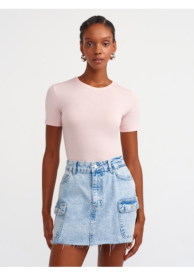 Dilvin Yaka Basic T-shirt Pudra