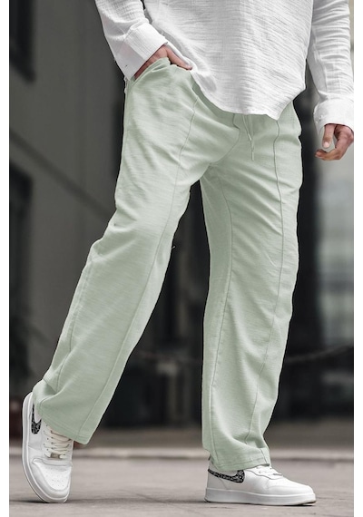 Mint Yeşili Erkek Rahat Kesim Keten Pantolon 6539