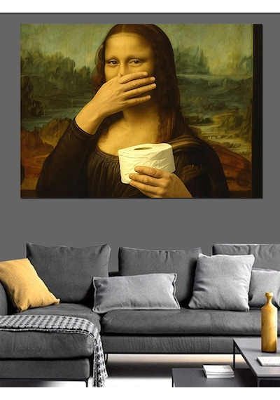 Tuvalet Kağıdı Ve Mona Lisa Dekoratif Kanvas - Mdf Ahşap Tablo