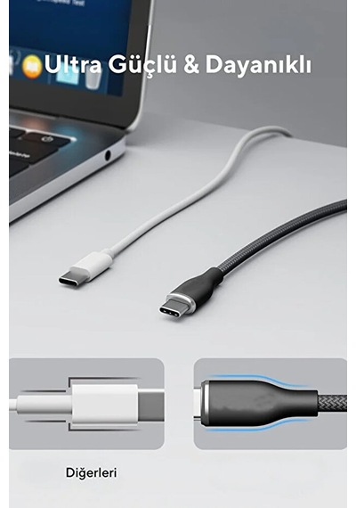 100w Type-c To Type-c Örgülü Hızlı Şarj Ve Veri Aktarım Kablosu /