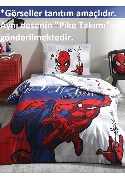 Özdilek Lisanslı Tek Kişilik Çocuk Pike Takımı-spiderman Blue Mavi