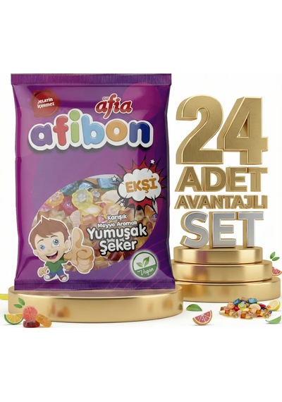 Afia Afibon Ekşi Karışık Meyveli Yumuşak Şeker 24x80 Gr