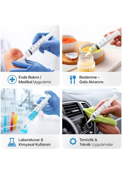 Genjet Steril 50 Ml 60cc Katater Şırınga Tek Kullanımlık Luer Beslenme 3 Parçalı 5 Adet Enjektör