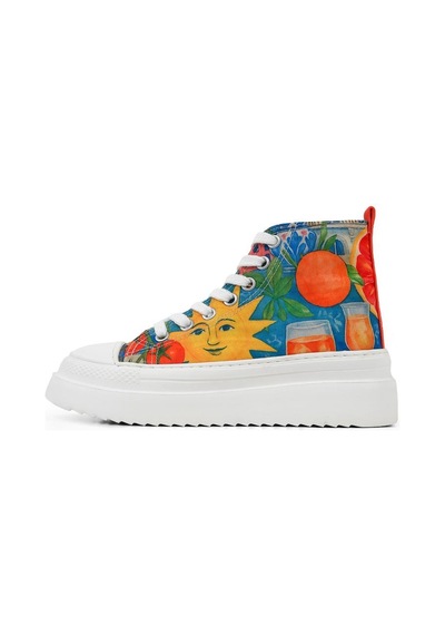 Kadın Vegan Çok Renkli Kalın Taban High Sneakers - Summer Of Santorini Tasarım