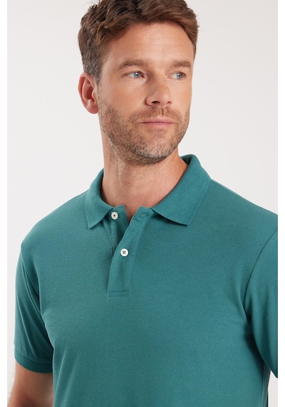 Tudors Erkek Slim Fit Dar Kesim Pamuklu Yumuşak Dokulu Serin Tutan Kumaş Düz Pike Yeşil Polo Yaka Tişört-33701 Yeşil