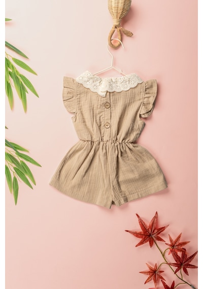 Novy Baby Müslin Kumaş Dantel Yaka Fiyonklu Kız Çocuk Tulum - 2-5 Yaş