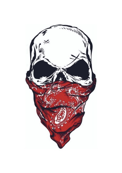 Kırmızı Bandanalı Kuru Kafa Araç Motor Ve Kask Laptop Sticker, 14x8 Cm