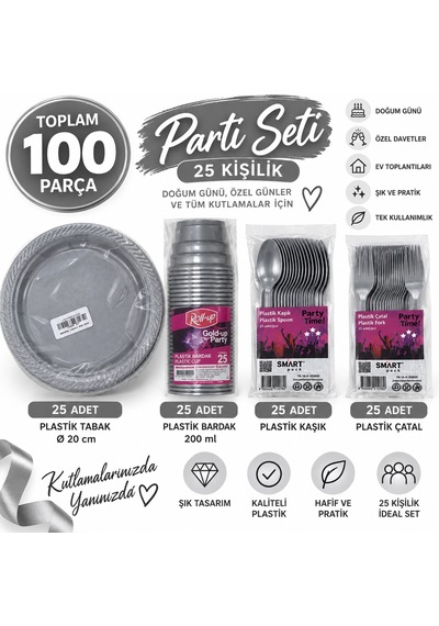 Gümüş Plastik Parti Sofra Seti Şık Ve Pratik Çözüm