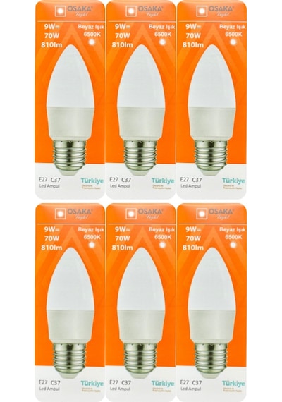6 Adet Osaka 9w 70w Beyaz Işık E27 Duylu Kalın Duy Led Ampul