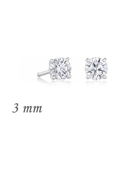 Gümüş Yuvarlak Tek Taş Zirkon Küpe - 3 mm
