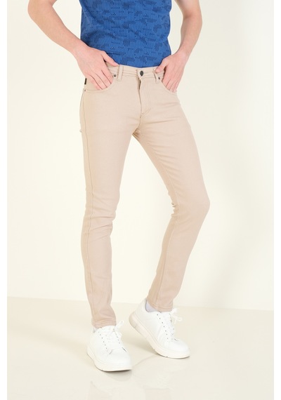 Giyim Dünyası Erkek 5 Cep Slim Fit Kot Pantolon Bej 001