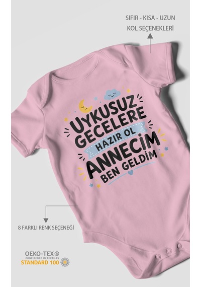 Morivokids Anneye Özel Kısa Kollu Bebek Body %100 Pamuk Koyu Pembe