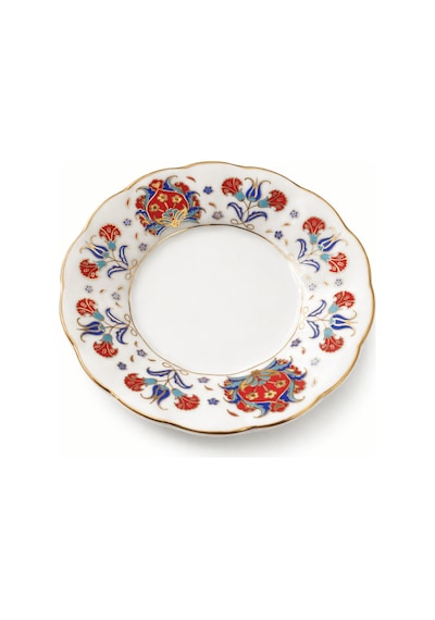 12 Li Yaldızlı Osmanlı Motif Porselen Çay Tabağı Desenli Çay Tabak Çok Renkli