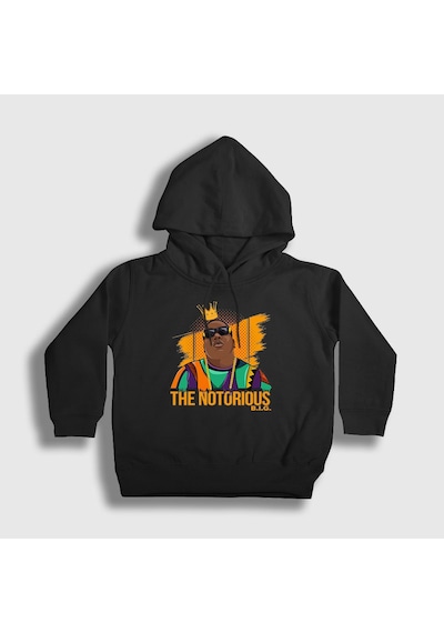 Presmono Unisex Çocuk King The Notorious Bıg Kapüşonlu Sweatshirt Siyah