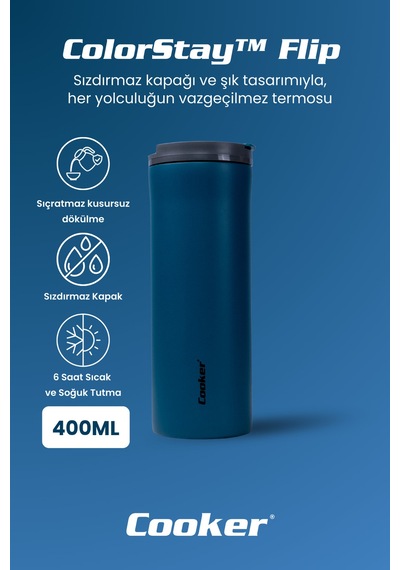 Cooker Colorstay Flip 400 Ml Paslanmaz Çelik Bardak Termos Ckr2041 Lacivert