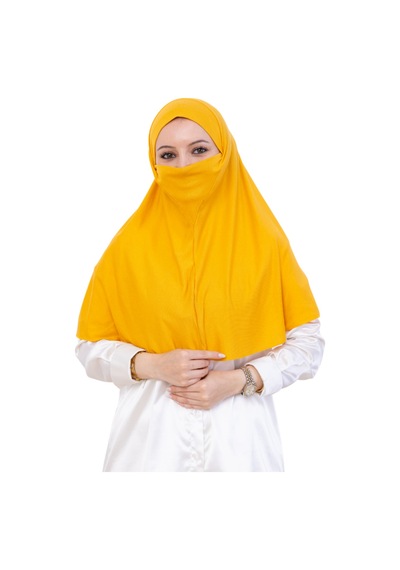 Modish Group Hazır Başörtüsü Pratik İslami Giyim Penye Peçeli Türban Namaz İçin Yumuşak Eşarp Sarı