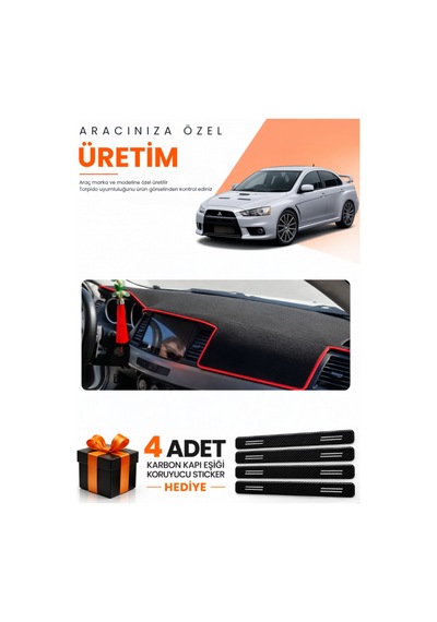 Mıtsubıshı Lancer 2007-2015 Uyumlu Torpido Koruma Örtüsü Oto Kılıfı - Siyah Kırmızı