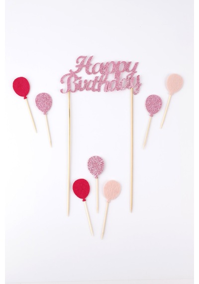 Pembe Happy Birthday Balon Pasta Süsü
