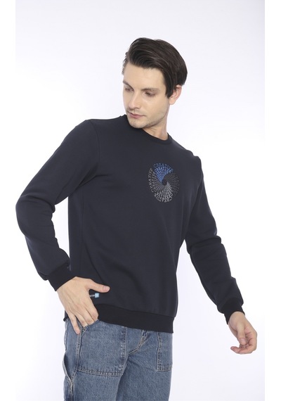 Escetic Erkek Spor Slimfit, Bisiklet Yaka Lacivert Sweatshirt-426 Lacivert