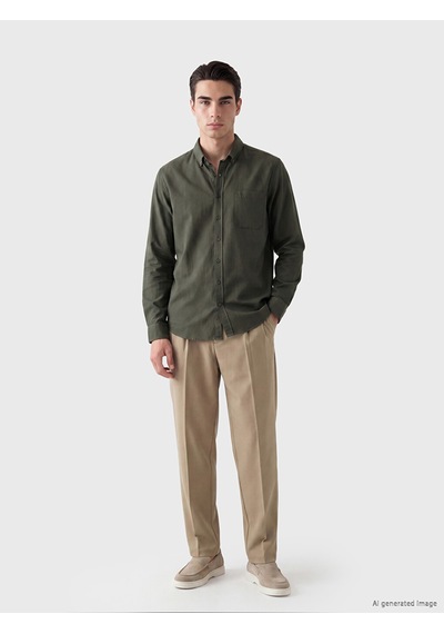 Lcwaıkıkı Classic Haki Regular Fit Gabardin Erkek Gömlek