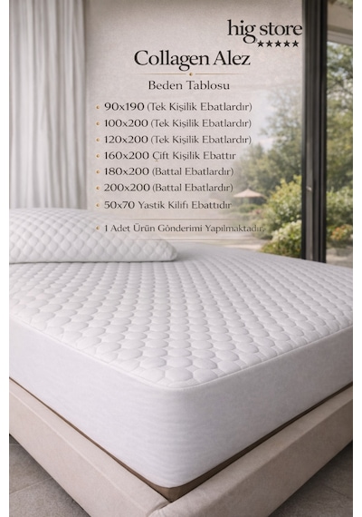 Ultra Premium Collagen Sıvı Su Geçirmez Fitted Yatak Koruyucu Alez Tek/çift/battal/yastık Boy Beyaz