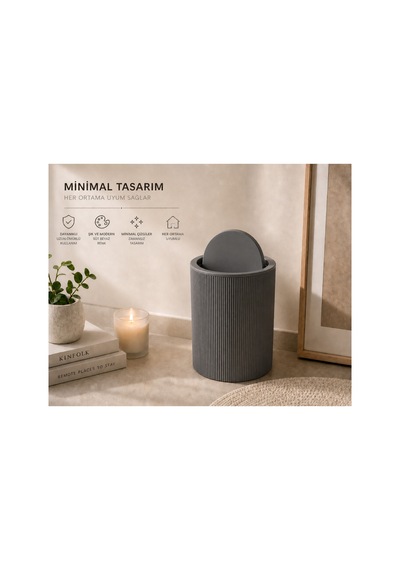 Novaflip Açılır Kapaklı Yuvarlak Çöp Kovası 6,25 L Kompakt & Modern Tasarım 22 19 Cm Antrasit Gri