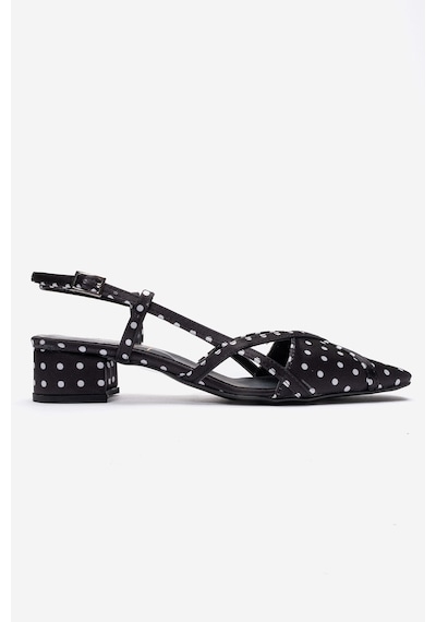 Luvishoes Olena Siyah Beyaz Puantiyeli Kadın Topuklu Sandalet