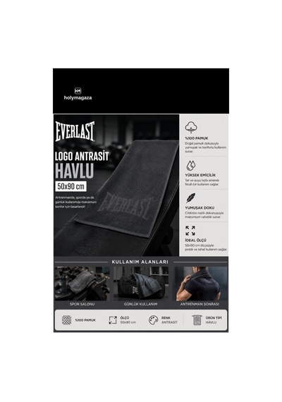 Everlast Logo Antrasit 50x90 Cm Pamuklu Spor Havlusu Au0017-333