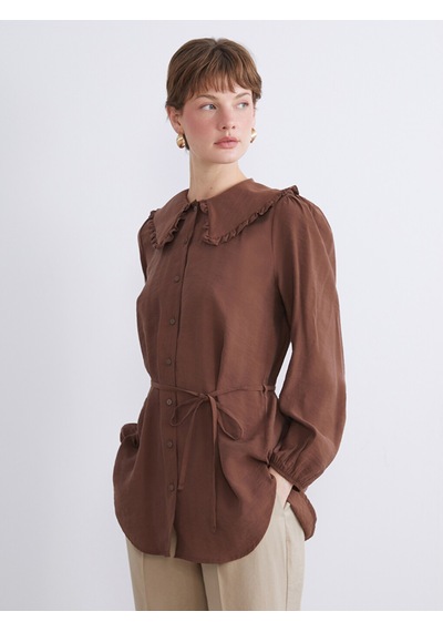 Lcwaıkıkı Classic Kahverengi Bebe Yaka Modal Karışımlı Kadın Gömlek Tunik