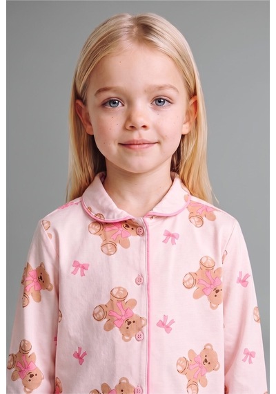 Defacto Ayıcık Desenli Önden Düğmeli 2li Pijama Takımı Kız Bebek I3231a526aupn114 Pembe-pn114