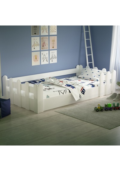 Tuliplife Montessori Karyola Beyaz 90x190 Yatak Uyumlu Oval Kesim Çocuk Yatağı-Tlp-209