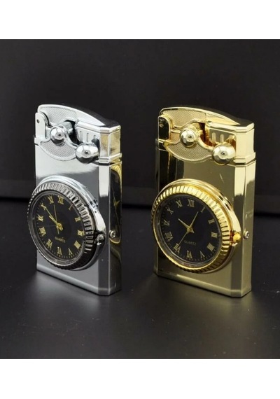 Gold Saat Desenli Çift Torch Pürmüz Metal Puro Çakmağı - Tr8010