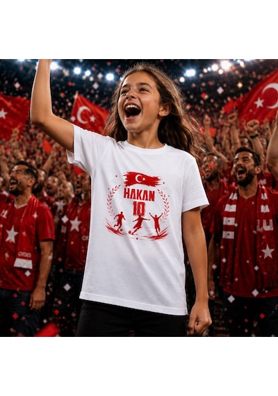 Bk Gift Kişiye Özel Türkiye Taraftar Temalı 2026 Dünya Kupası Tasarımlı Çocuk Tişört-6, Tek Yürek Milli Takım Ruhu Beyaz
