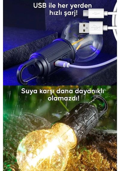 Taşınabilir Şarjlı Led Ampül Outdoor Kamp Bahçe Lambası 10w Askıl