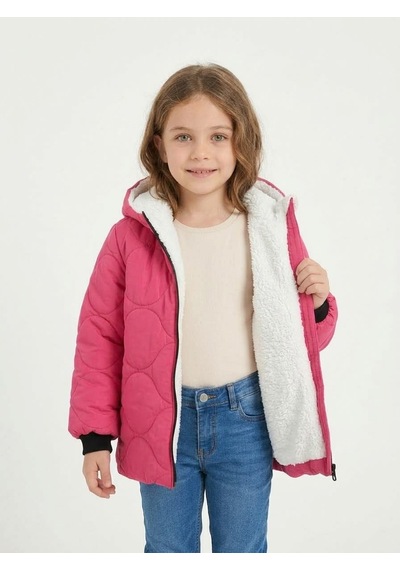 Merdia Kids Soğan Desenli Kız Çocuk İçi Kürklü Mont Fuşya