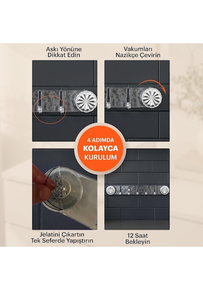 Vakumlu Ve Yapışkanlı Askı Mutfak Ve Banyo İçin Delme Gerektirmeyen Duvar Askılığı Şeffaf