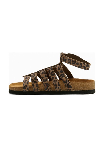 Comfortfusse Ares - Kadın Ortopedik Hakiki Deri Sandalet Leopar Baskılı Deri