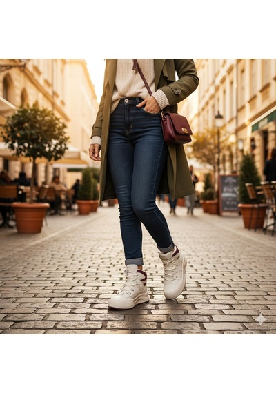 Krem Sneakers Vegan Kadın Bot Bordo