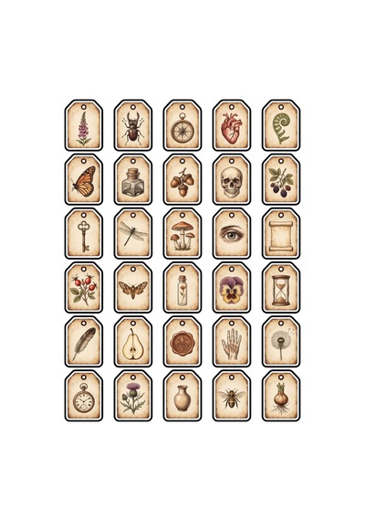 30 Adet Vintage Botanik Ve Antika Sticker Seti - Laptop Ajanda Scrapbook Çok Renkli