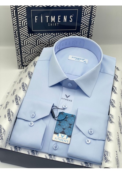 Fitmens Klasik Uzun Kol Cepsiz Likralı Rahat Kumaş Erkek Gömlek Fs-004517 - Mavi-3189