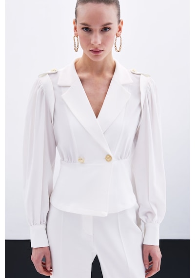 Sateen Kruvaze Kısa Ceket - Ekru-135797 Ekru